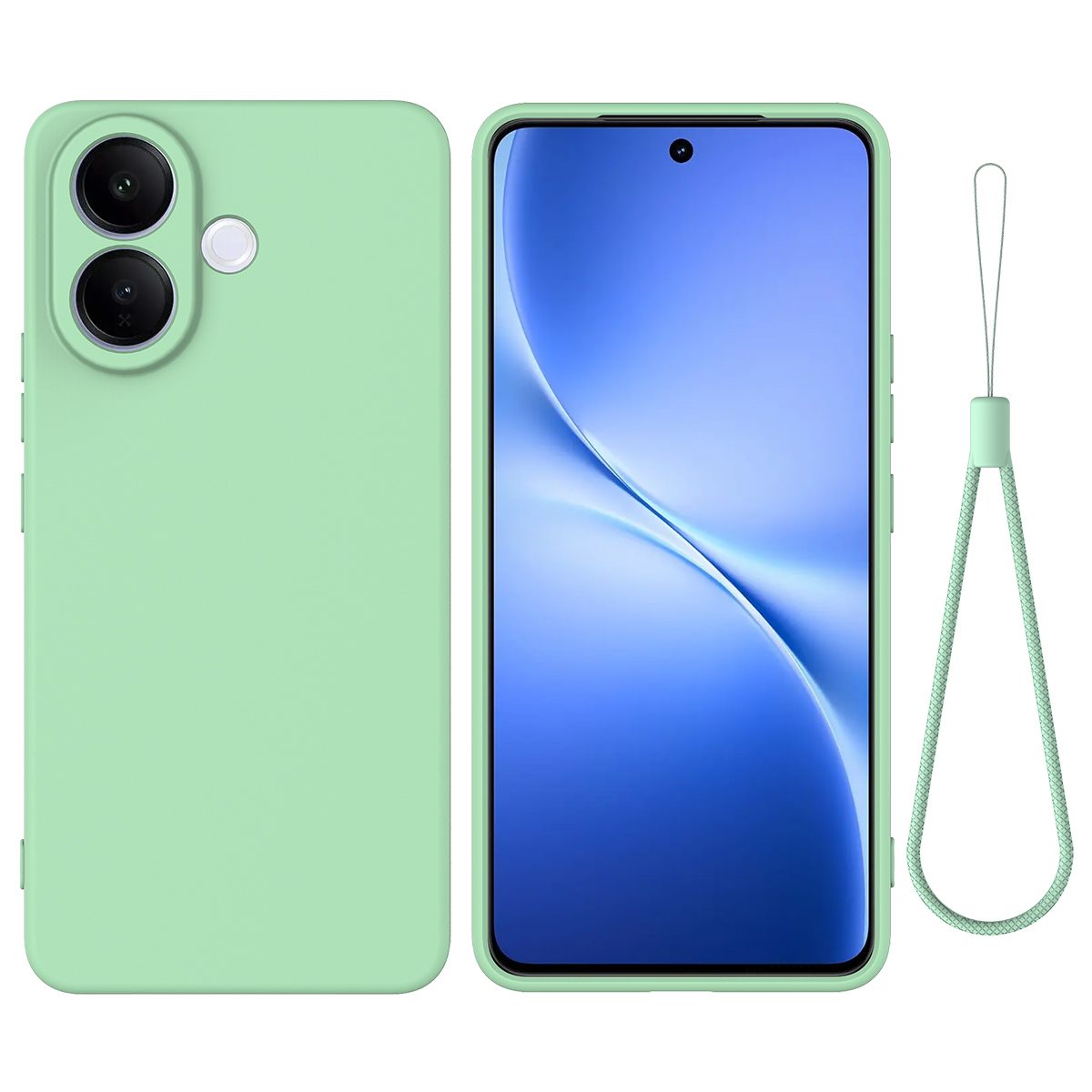 For vivo V60 Lite 5G / vivo V60 Lite 4G Liquid Silicone Case Phone Back Cover with Hand Strap - Green