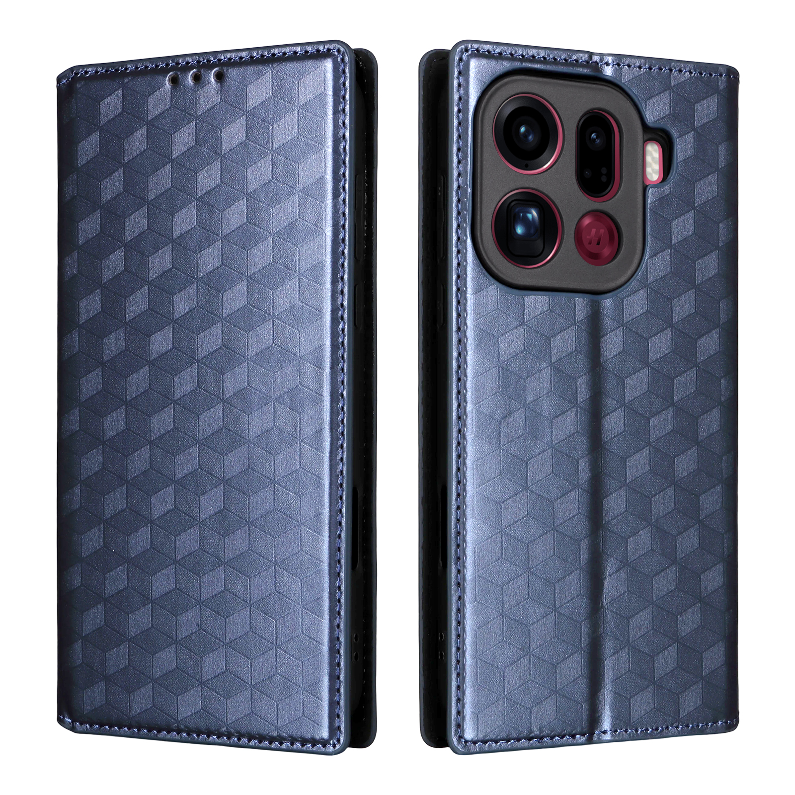 For Oppo Find X9 Pro 5G Case Wallet Rhombus Imprinted PU Leather Phone Cover - Blue