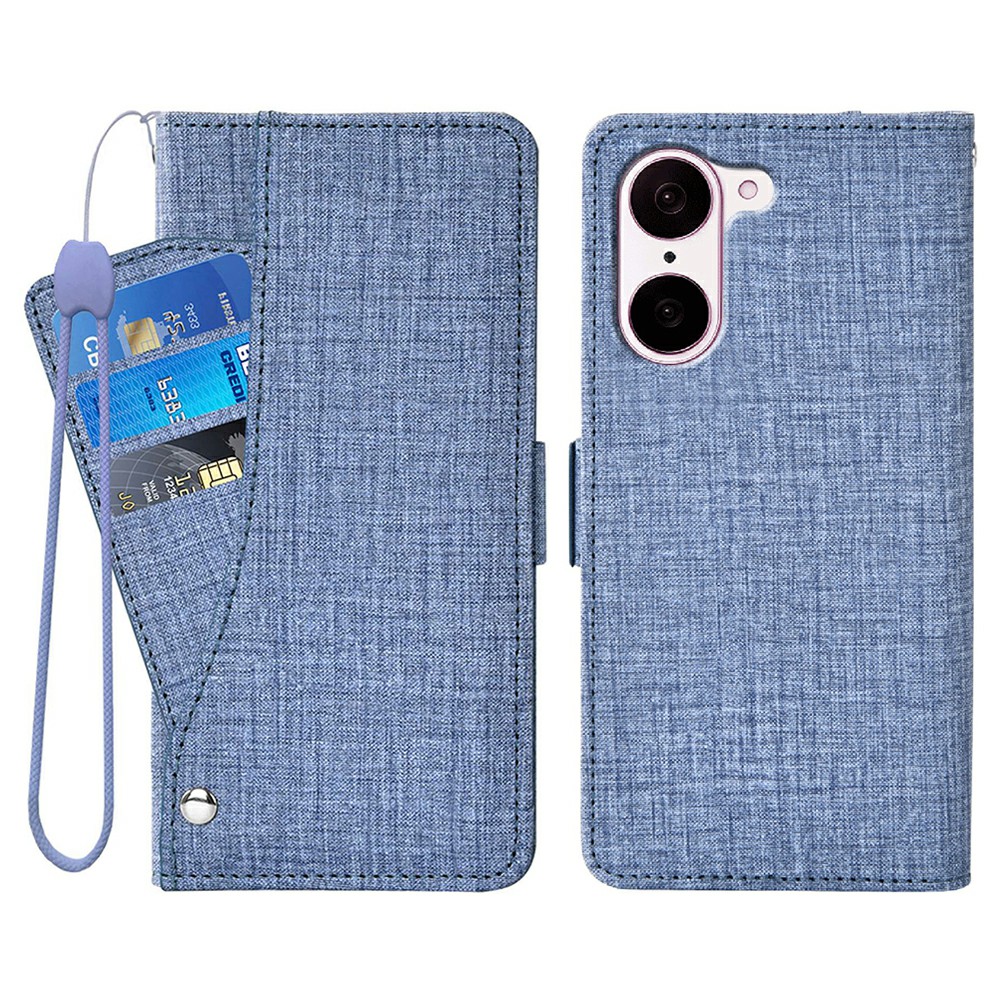 For OnePlus Nord CE5 5G  /  Ace 5 Racing 5G Case Jean Cloth Texture PU Leather Wallet Phone Cover with Rotating Card Slots - Blue