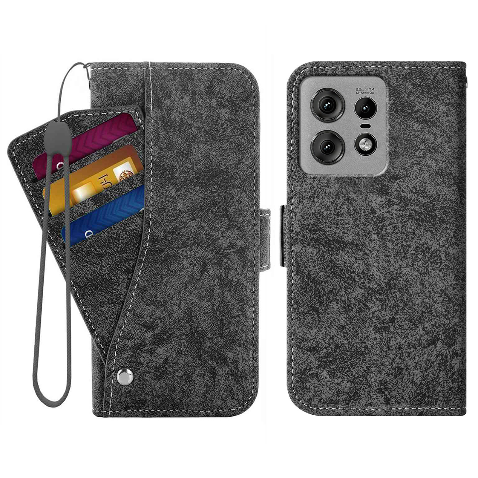 For Motorola Edge 50 Pro 5G Case Water-ink Painting Wallet PU Leathe Phone Cover with Rotating Card Slots - Black