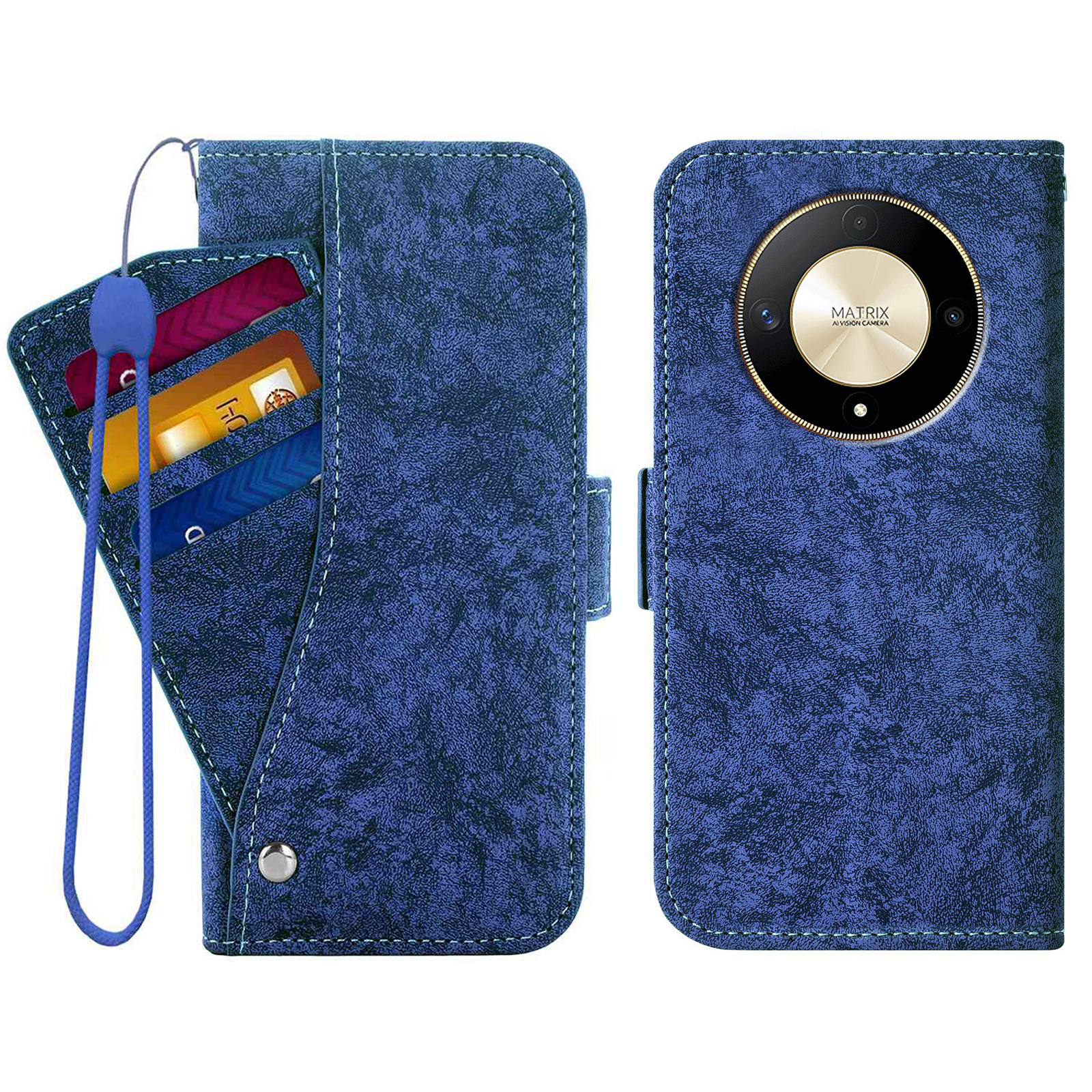 For Honor Magic6 Lite 5G  /  X9b 5G Case Water-ink Painting Wallet PU Leathe Phone Cover with Rotating Card Slots - Blue