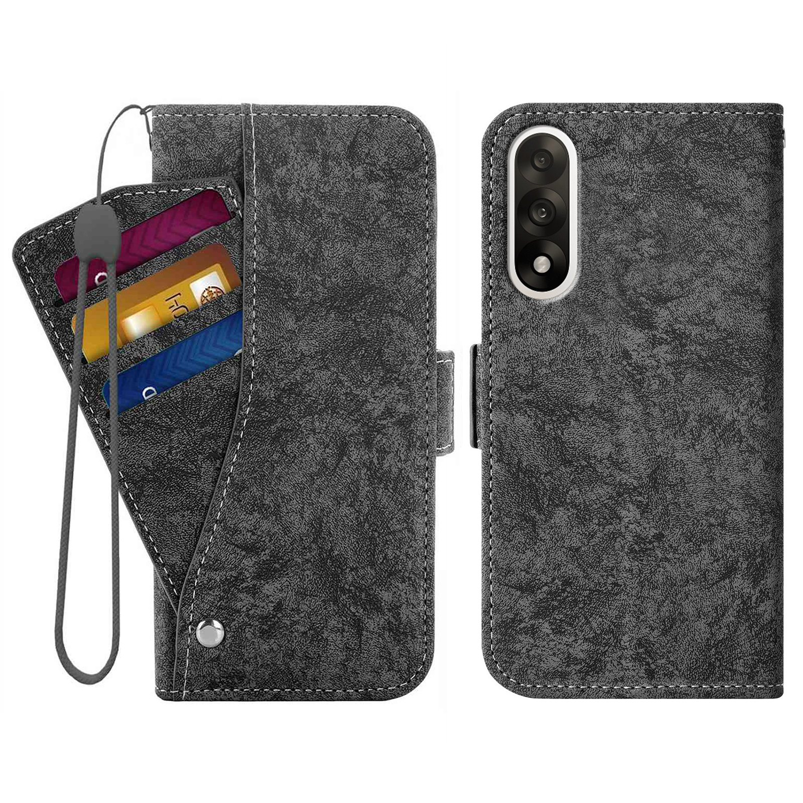 For OnePlus Nord 5 5G  /  Ace 5 Ultra 5G Case Water-ink Painting Wallet PU Leathe Phone Cover with Rotating Card Slots - Black