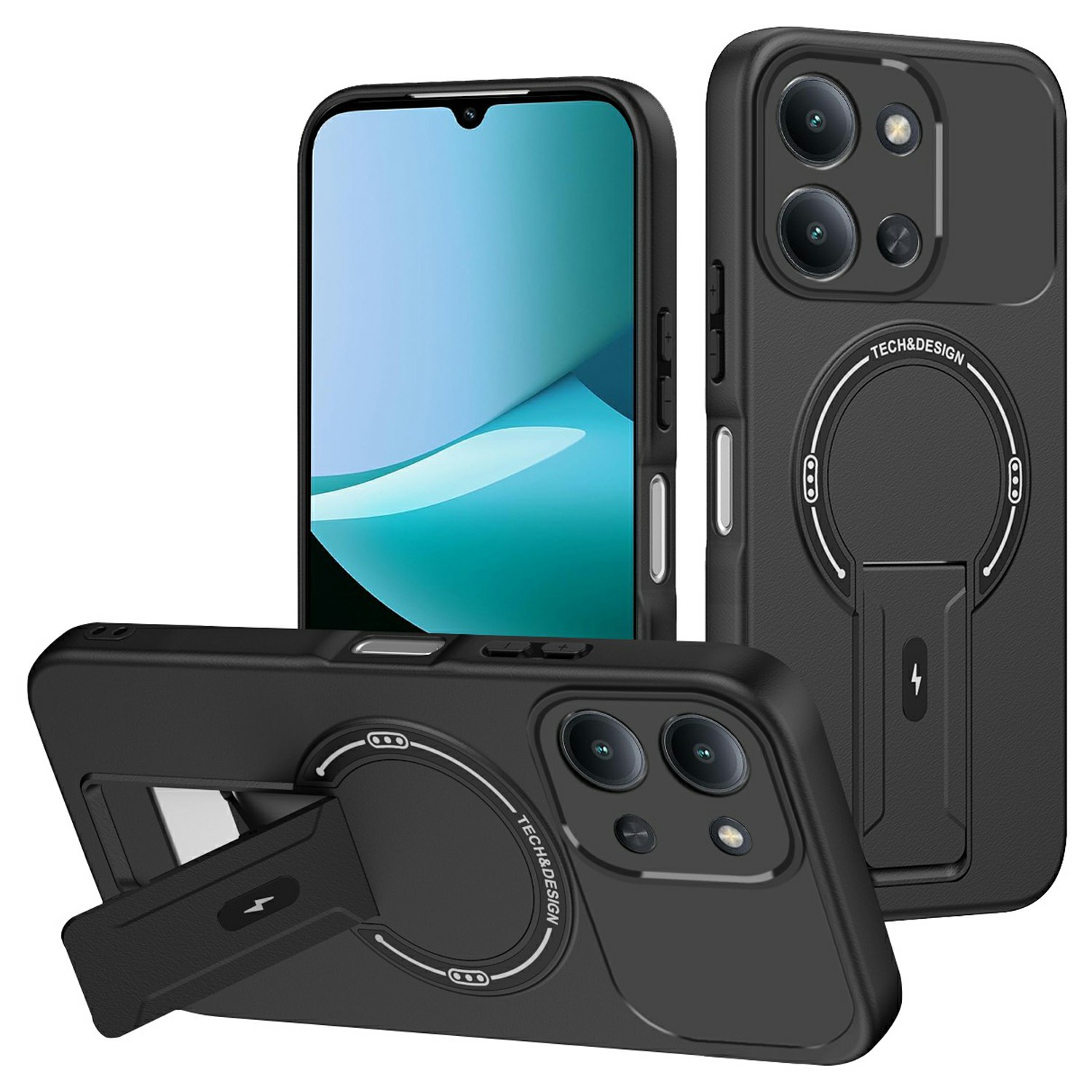 Skin Touch Kickstand Case for Xiaomi Redmi 15C 4G (EU) (173mm) / 15C 5G (EU) (173mm) / Poco C85 4G (173mm) PC + TPU Phone Cover Support Magnetic Car M