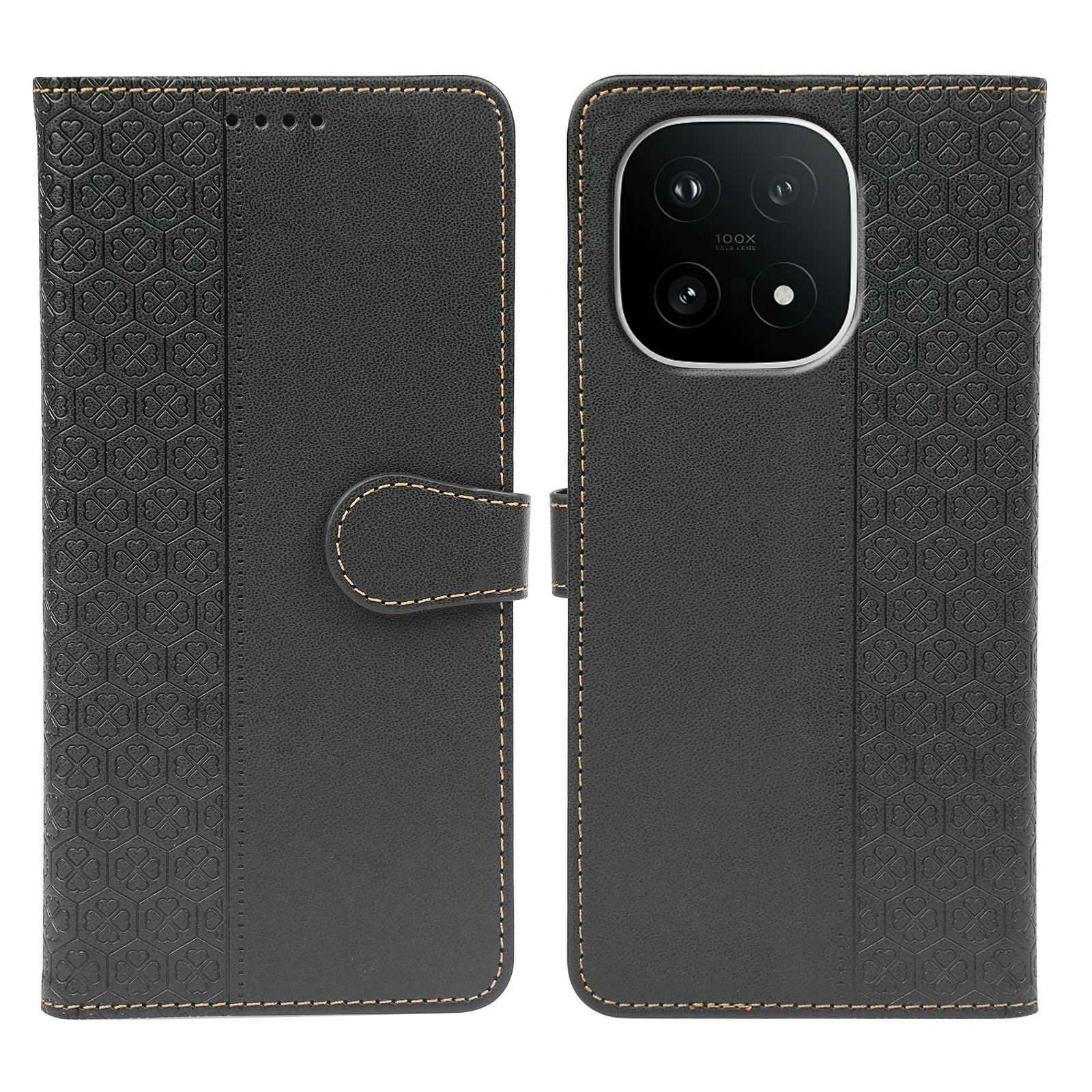 For vivo iQOO 15 5G Case Magnetic Clasp Four Leaf Clover Leather Phone Cover - Black
