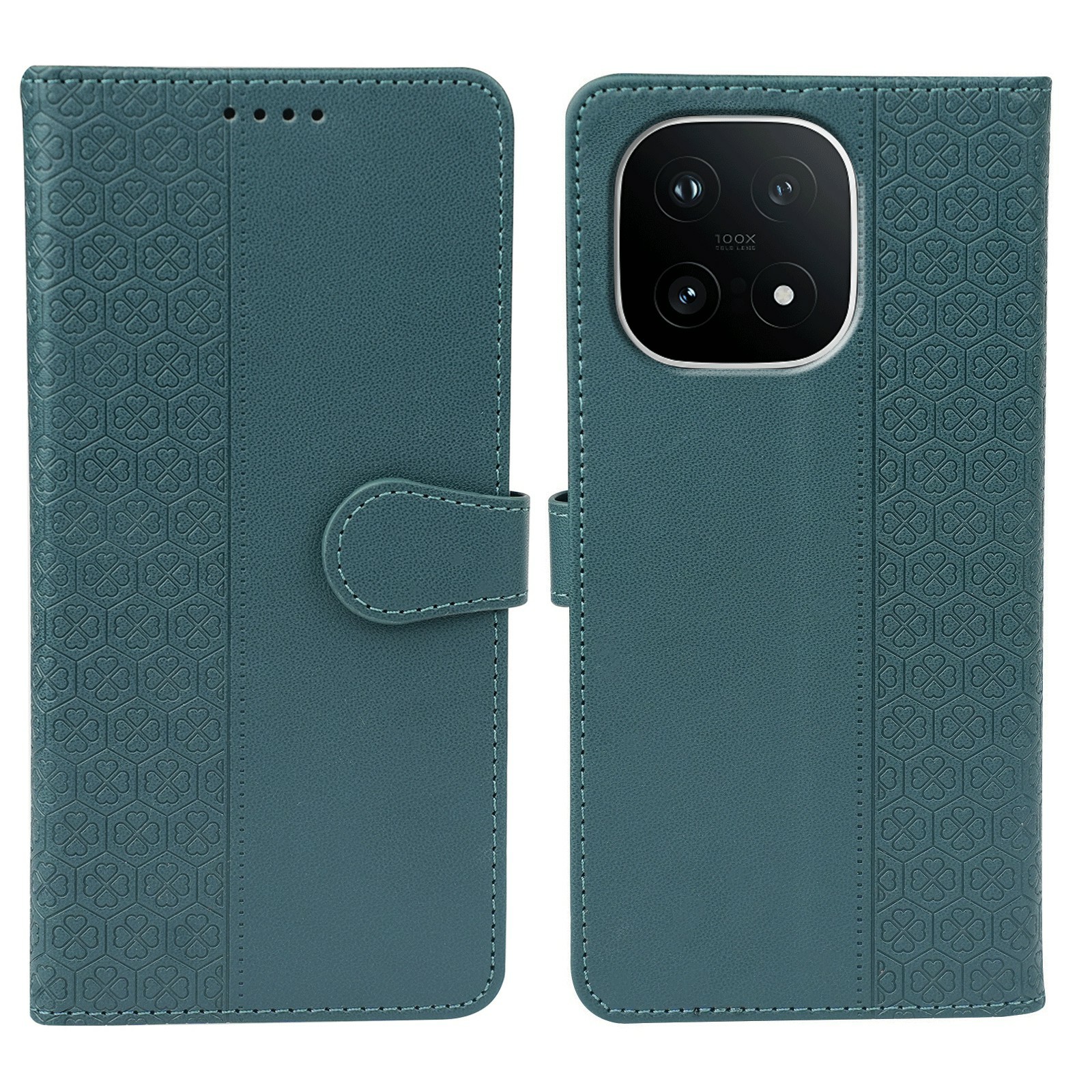 For vivo iQOO 15 5G Case Magnetic Clasp Four Leaf Clover Leather Phone Cover - Green