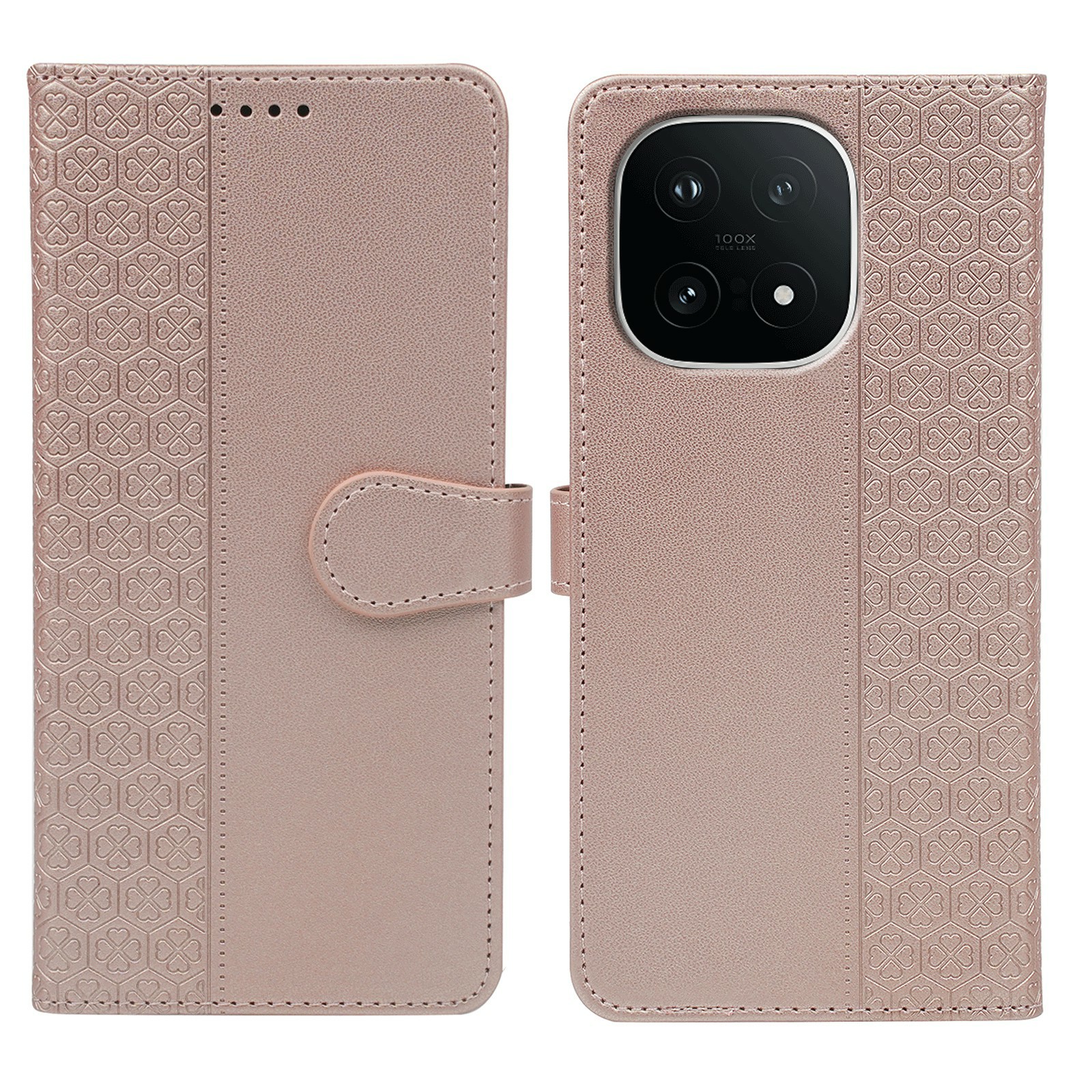 For vivo iQOO 15 5G Case Magnetic Clasp Four Leaf Clover Leather Phone Cover - Rose Gold