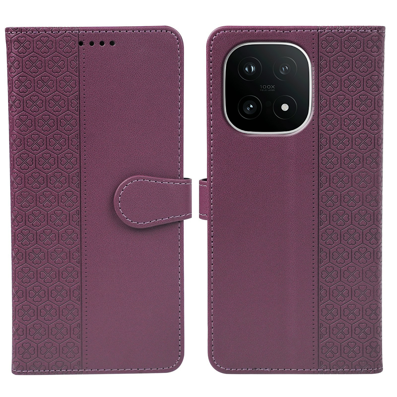 For vivo iQOO 15 5G Case Magnetic Clasp Four Leaf Clover Leather Phone Cover - Dark Purple