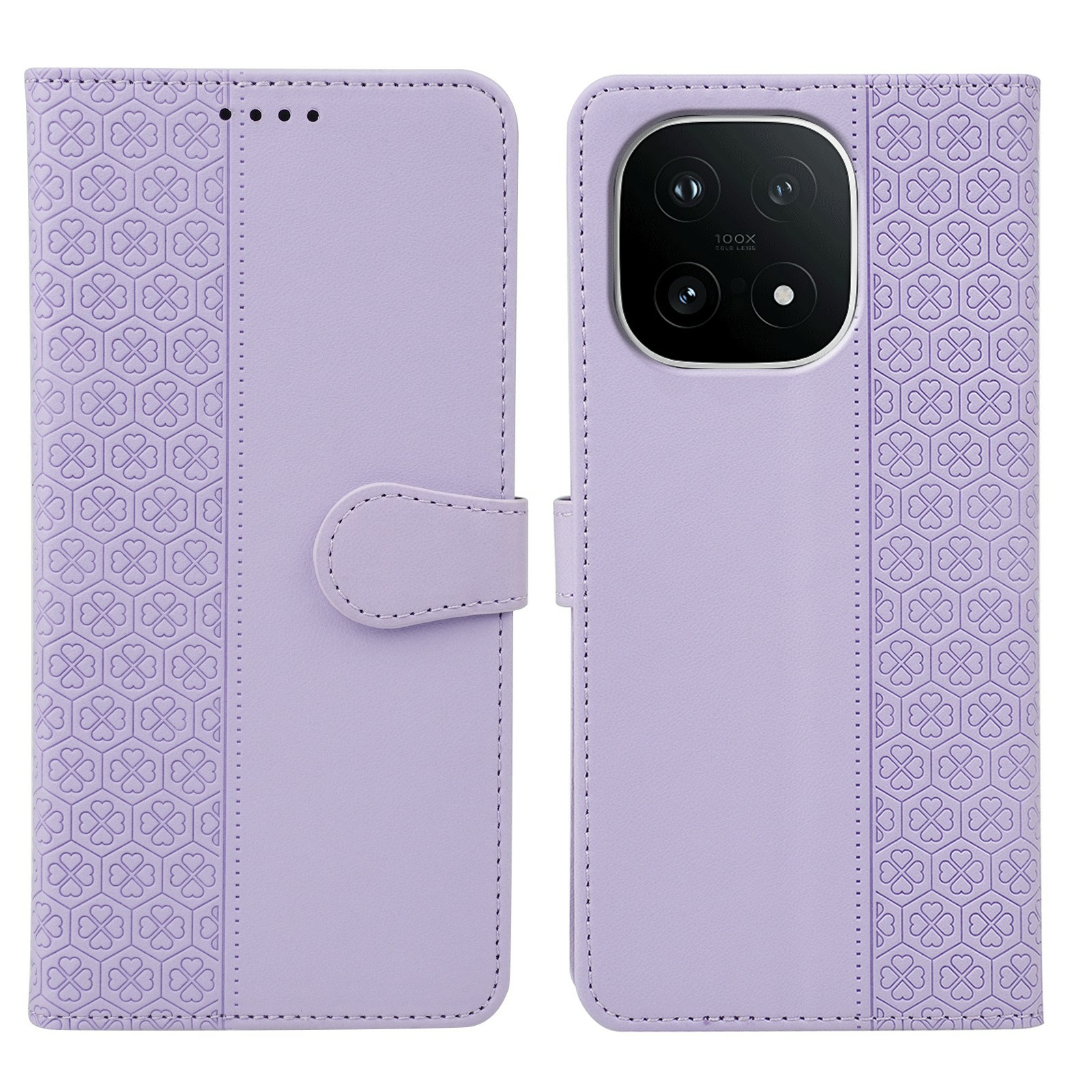 For vivo iQOO 15 5G Case Magnetic Clasp Four Leaf Clover Leather Phone Cover - Light Purple