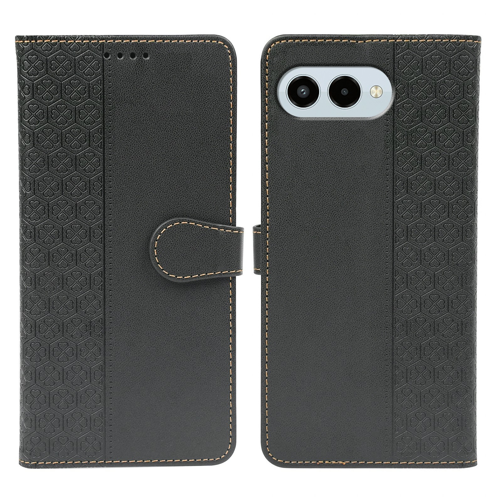 For T-Mobile REVVL 8  /  T Phone 3 Case Magnetic Clasp Four Leaf Clover Leather Phone Cover - Black