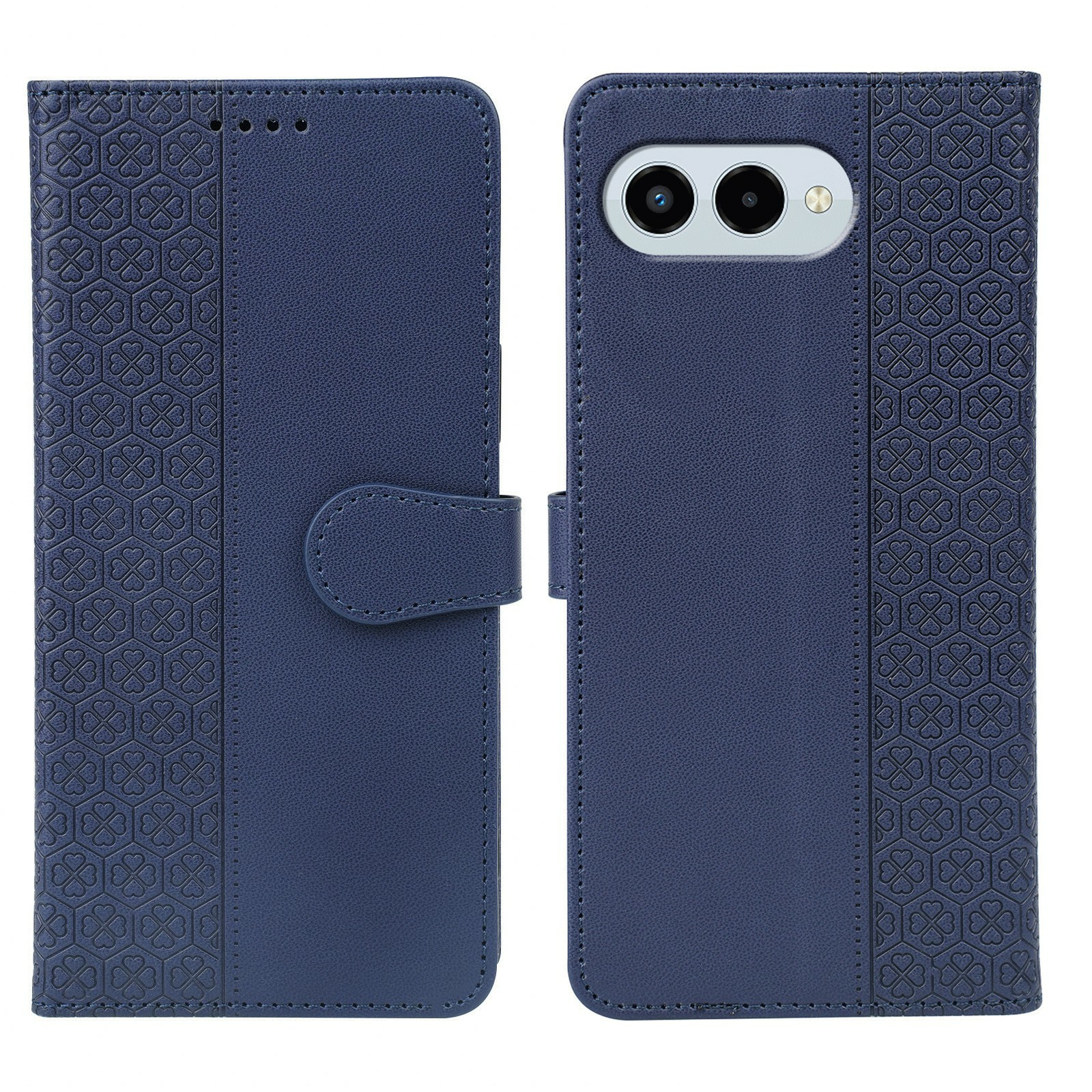 For T-Mobile REVVL 8  /  T Phone 3 Case Magnetic Clasp Four Leaf Clover Leather Phone Cover - Blue