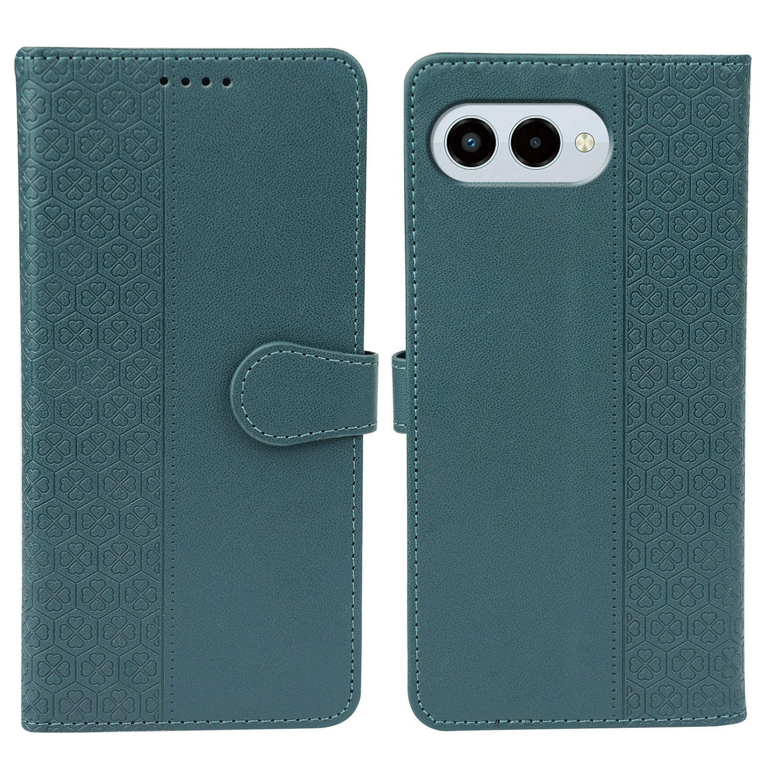 For T-Mobile REVVL 8  /  T Phone 3 Case Magnetic Clasp Four Leaf Clover Leather Phone Cover - Green