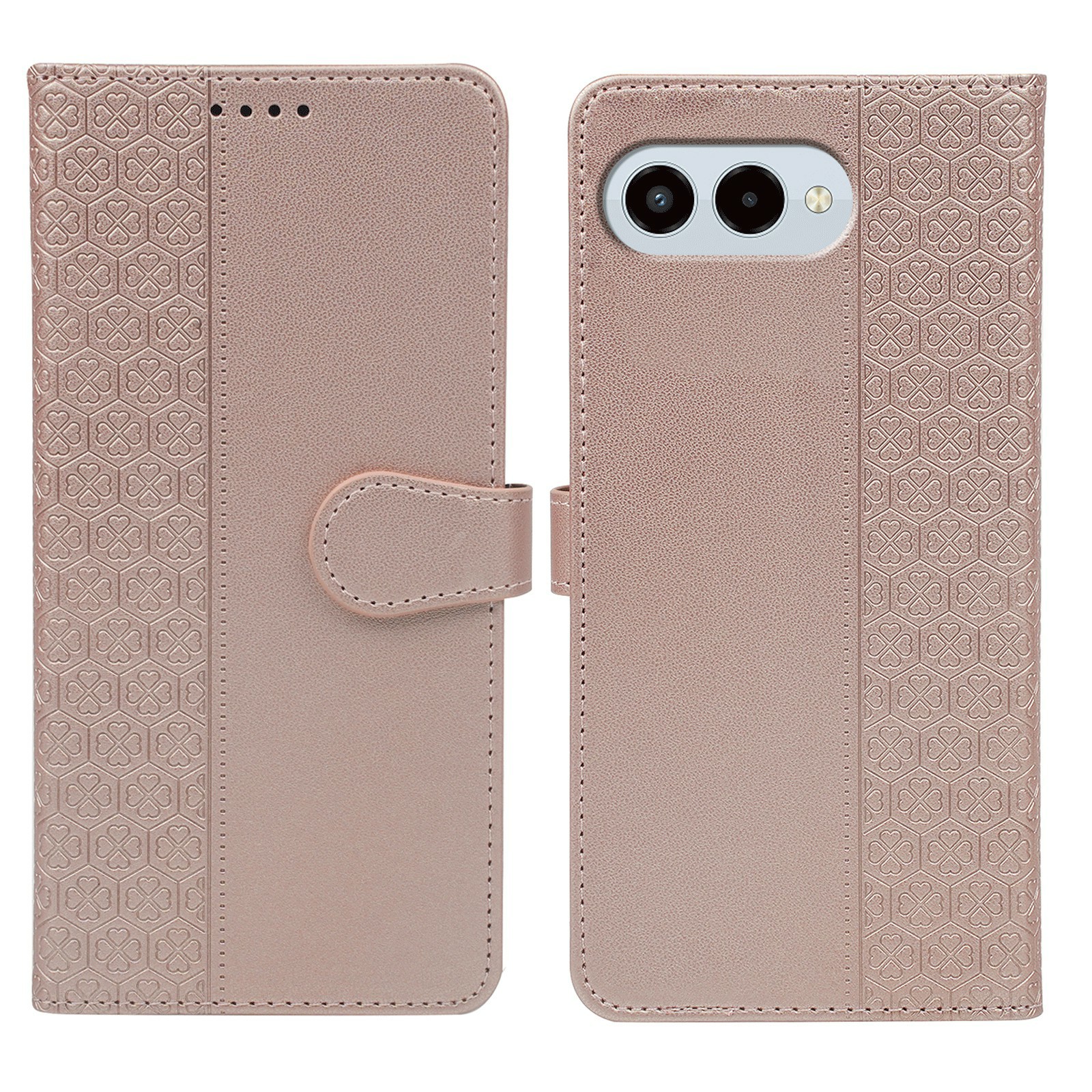 For T-Mobile REVVL 8  /  T Phone 3 Case Magnetic Clasp Four Leaf Clover Leather Phone Cover - Rose Gold