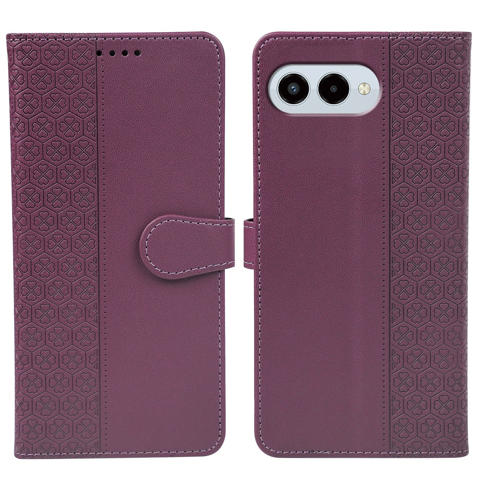 For T-Mobile REVVL 8  /  T Phone 3 Case Magnetic Clasp Four Leaf Clover Leather Phone Cover - Dark Purple