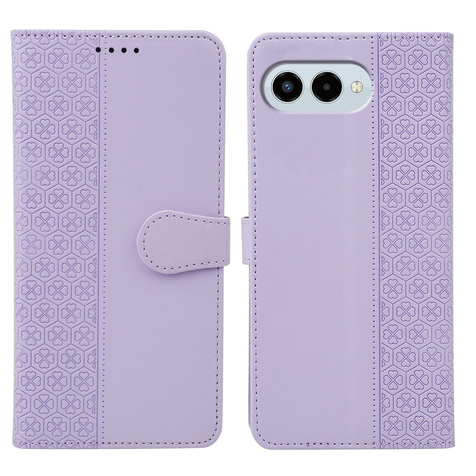 For T-Mobile REVVL 8  /  T Phone 3 Case Magnetic Clasp Four Leaf Clover Leather Phone Cover - Light Purple