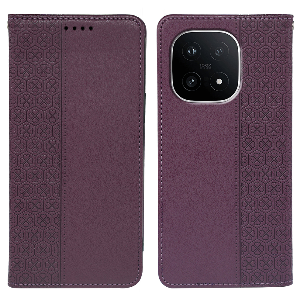 For vivo iQOO 15 5G Case Four Leaf Clover Leather Flip Phone Cover Stand Wallet - Dark Purple