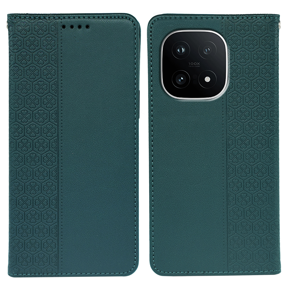 For vivo iQOO 15 5G Case Four Leaf Clover Leather Flip Phone Cover Stand Wallet - Green