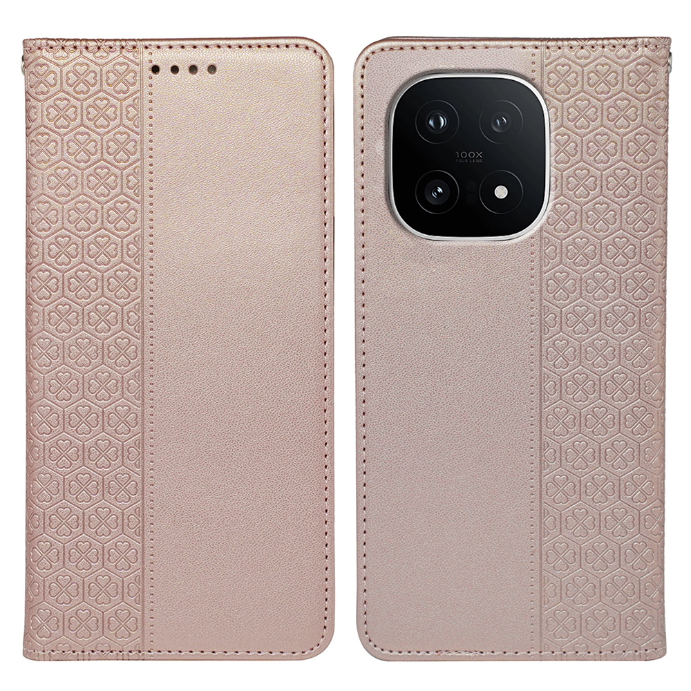 For vivo iQOO 15 5G Case Four Leaf Clover Leather Flip Phone Cover Stand Wallet - Rose Gold