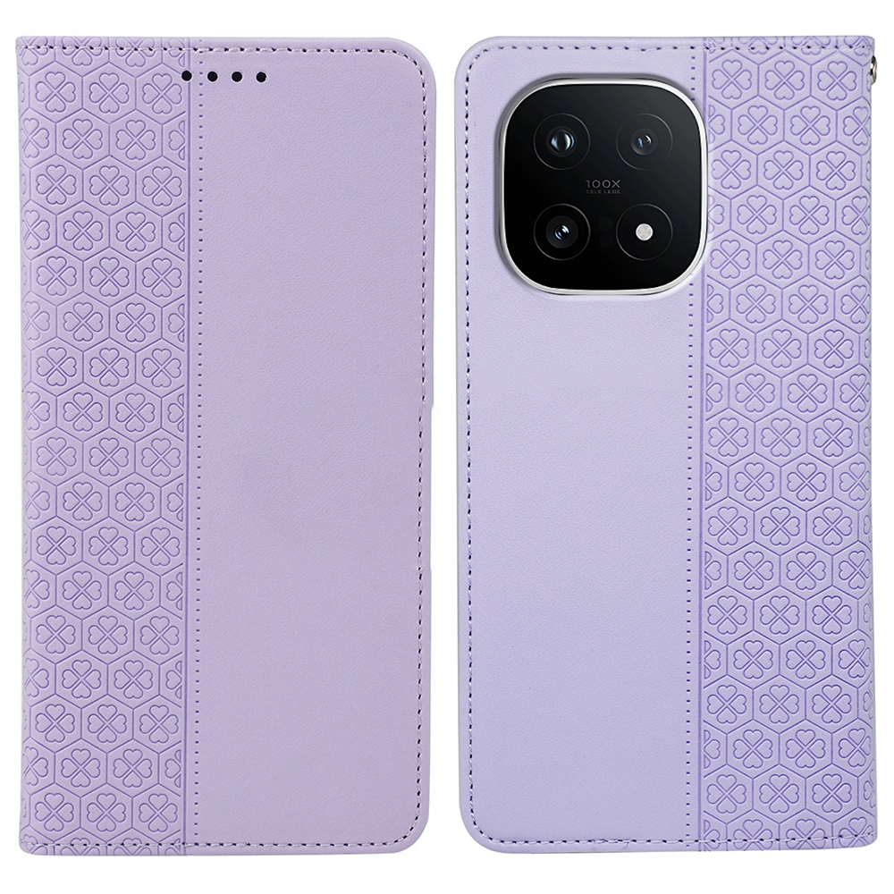 For vivo iQOO 15 5G Case Four Leaf Clover Leather Flip Phone Cover Stand Wallet - Light Purple