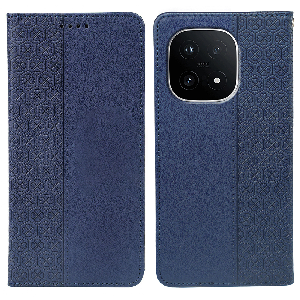 For vivo iQOO 15 5G Case Four Leaf Clover Leather Flip Phone Cover Stand Wallet - Blue
