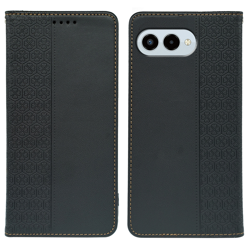 For T-Mobile REVVL 8  /  T Phone 3 Case Four Leaf Clover Leather Flip Phone Cover Stand Wallet - Black