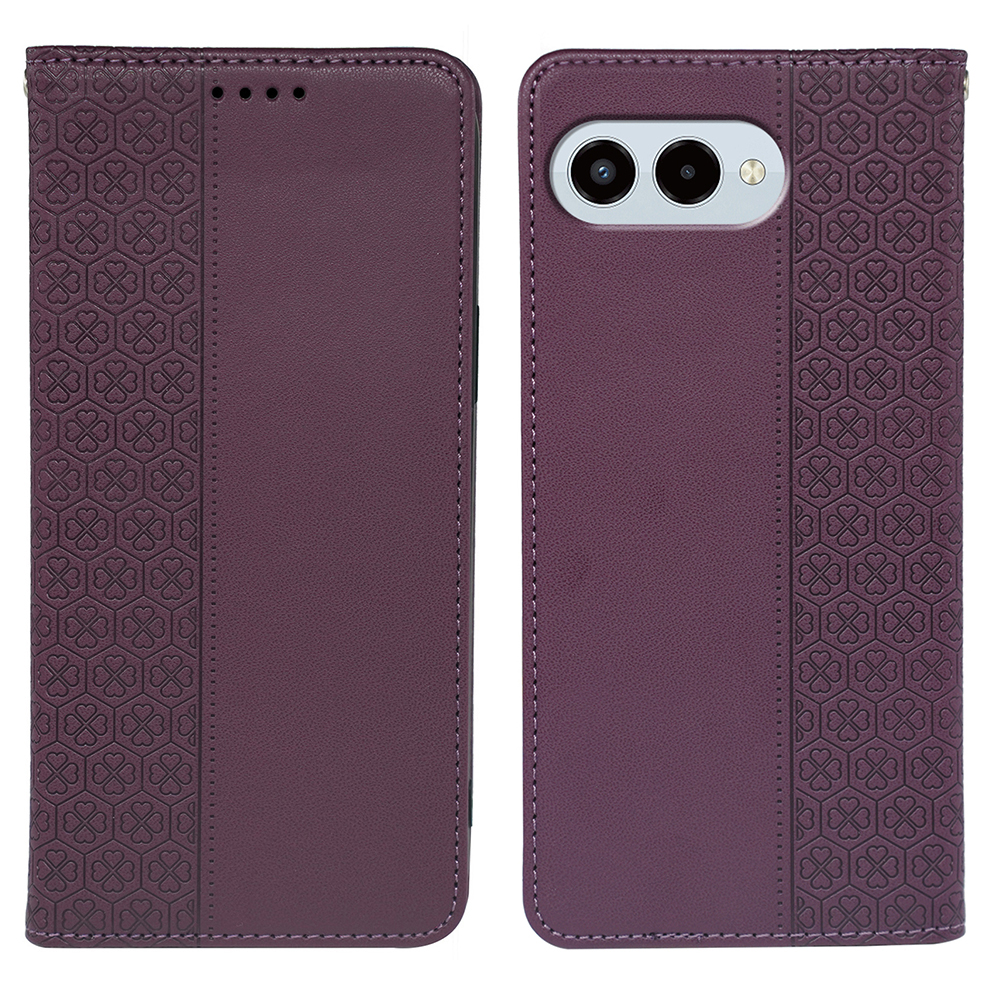 For T-Mobile REVVL 8  /  T Phone 3 Case Four Leaf Clover Leather Flip Phone Cover Stand Wallet - Dark Purple