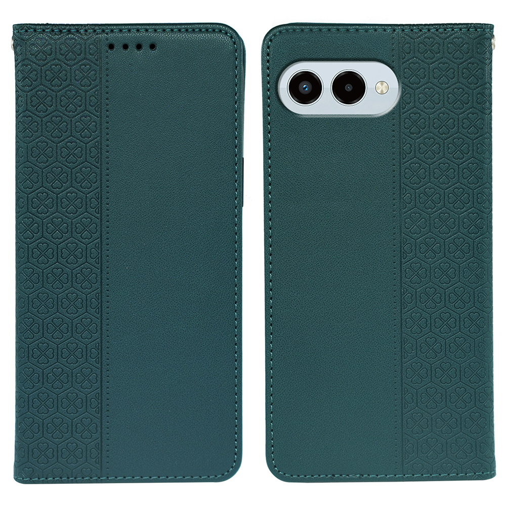 For T-Mobile REVVL 8  /  T Phone 3 Case Four Leaf Clover Leather Flip Phone Cover Stand Wallet - Green