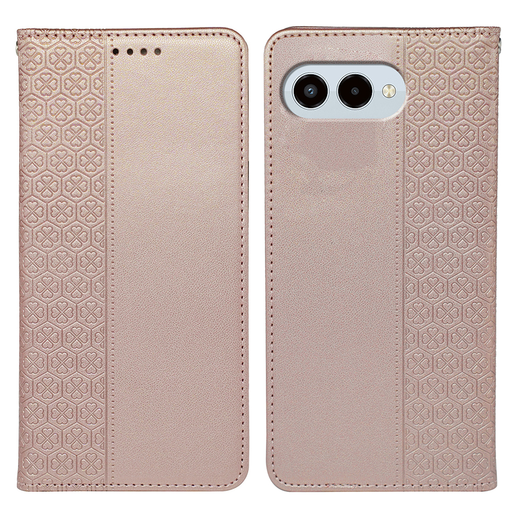 For T-Mobile REVVL 8  /  T Phone 3 Case Four Leaf Clover Leather Flip Phone Cover Stand Wallet - Rose Gold