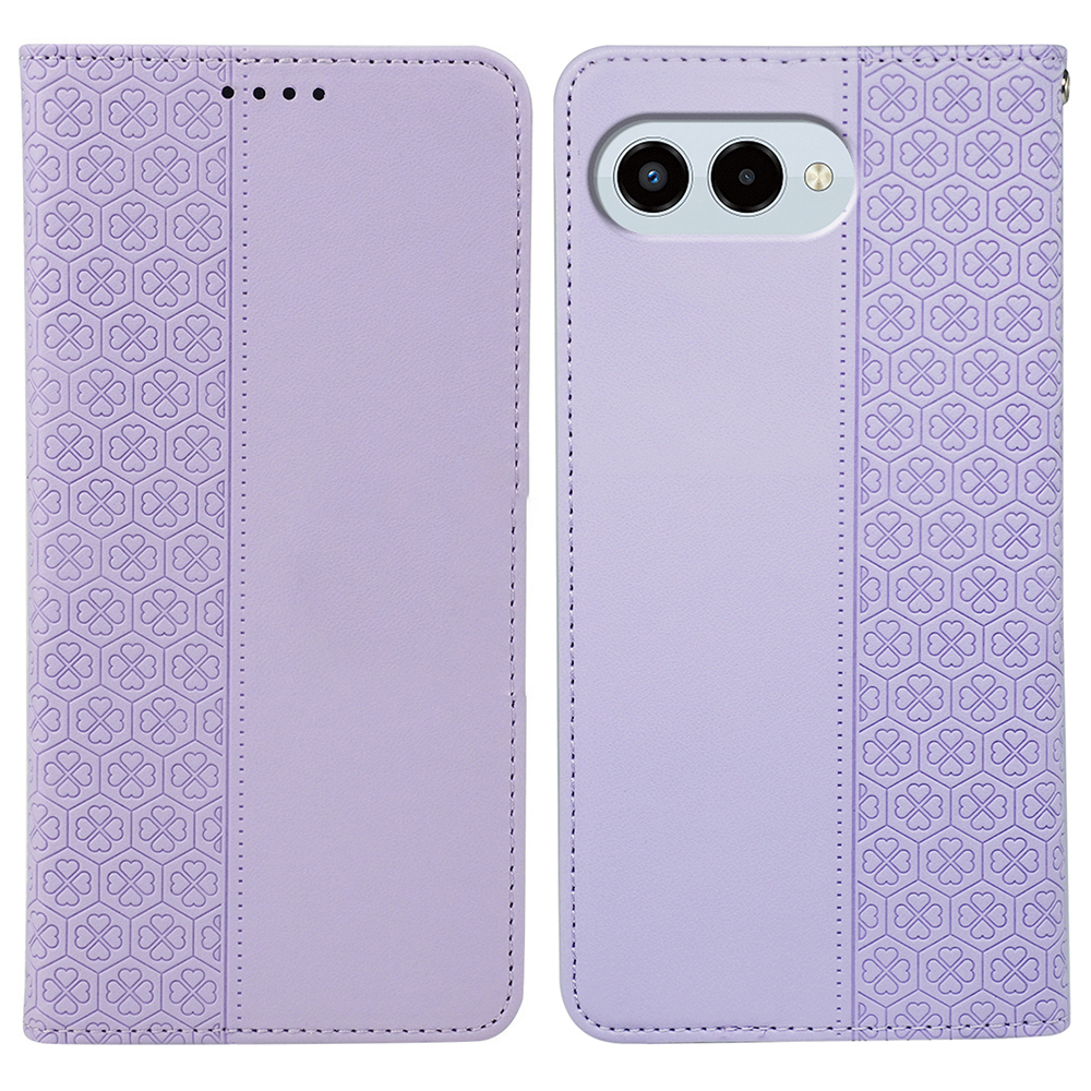 For T-Mobile REVVL 8  /  T Phone 3 Case Four Leaf Clover Leather Flip Phone Cover Stand Wallet - Light Purple