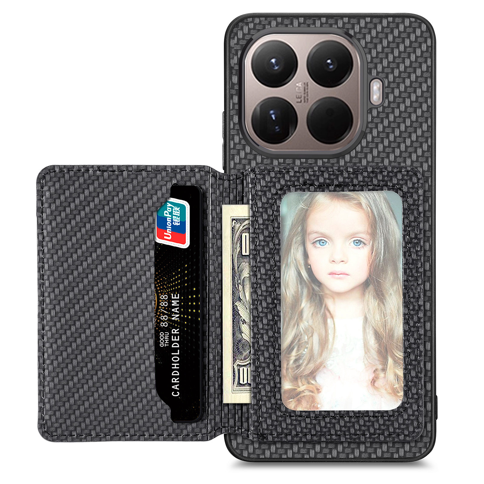 For Xiaomi 15T Pro Case RFID Blocking Carbon Fiber Leather Phone Back Cover with Card Holder - Black