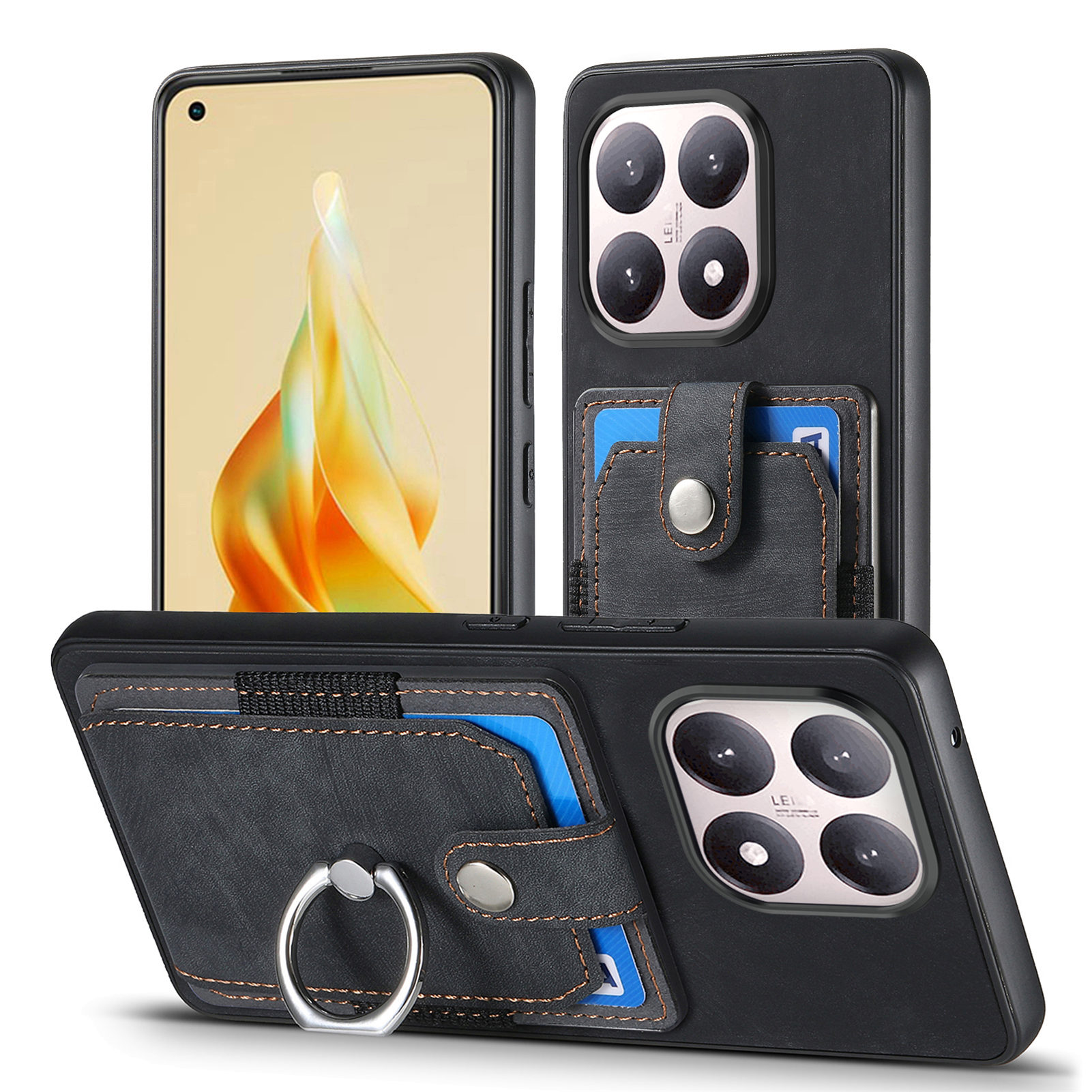 For Xiaomi 15T Case Leather Back Cover with Card Slots Kickstand - Black