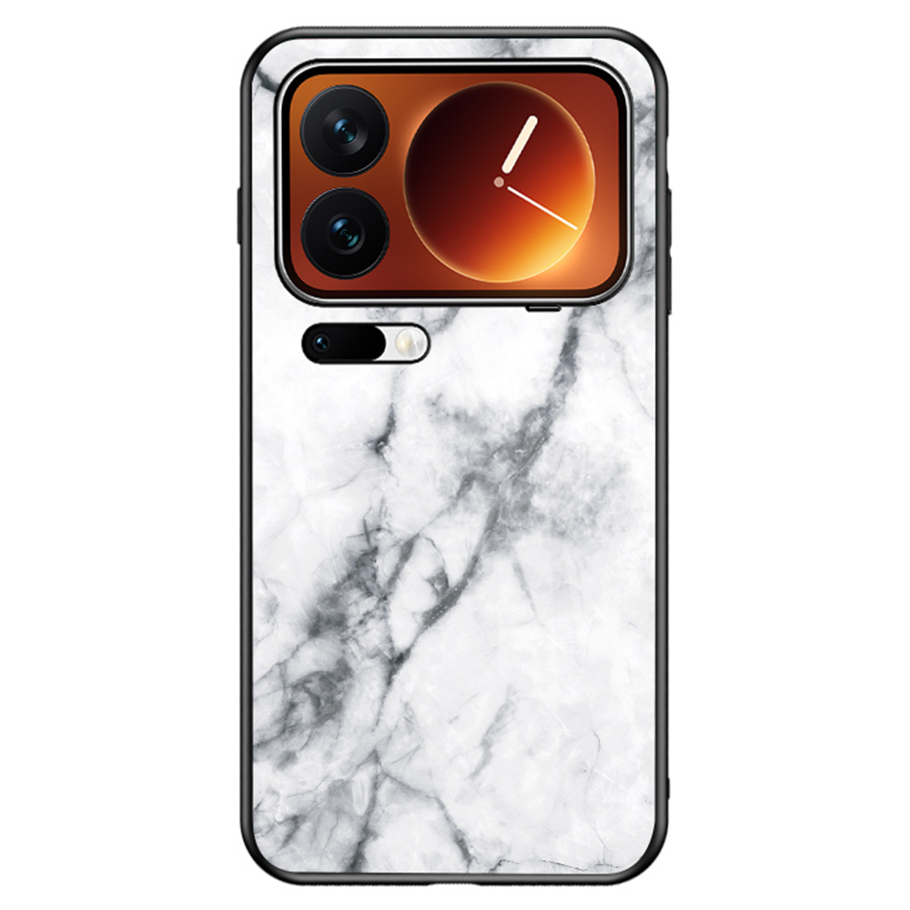 For Xiaomi 17 Pro Max Case Marble Pattern Tempered Glass + PC + TPU Protective Phone Cover - White Marble