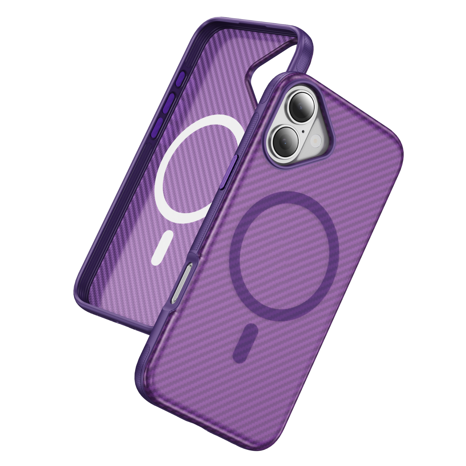 For iPhone 17 Skin-touch Case Carbon Fiber Texture PC + TPU Back Cover Compatible with MagSafe - Bright Purple+Purple