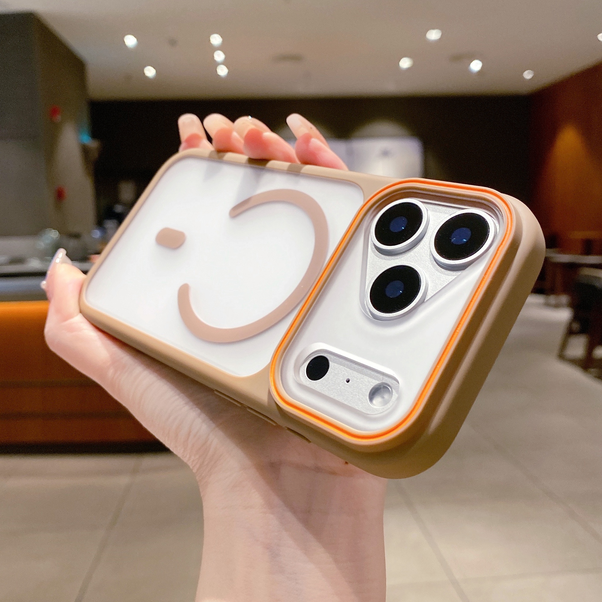 For iPhone 17 Pro Case Compatible with MagSafe Large Viewing Window TPU + PC Shockproof Phone Cover - Brown