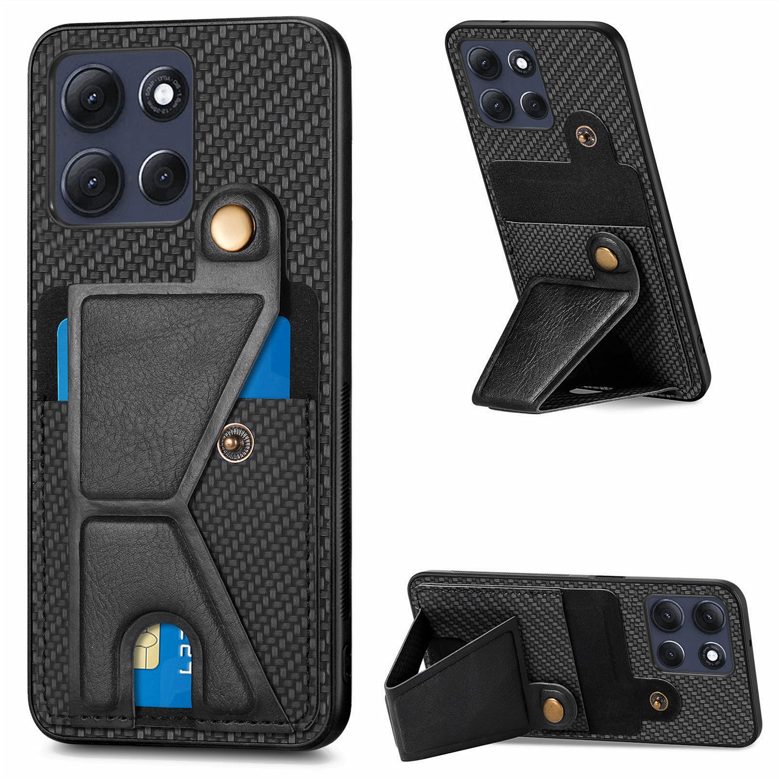 For Motorola Moto G86 5G K-Shaped Kickstand Case Leather Phone Back Cover - Black