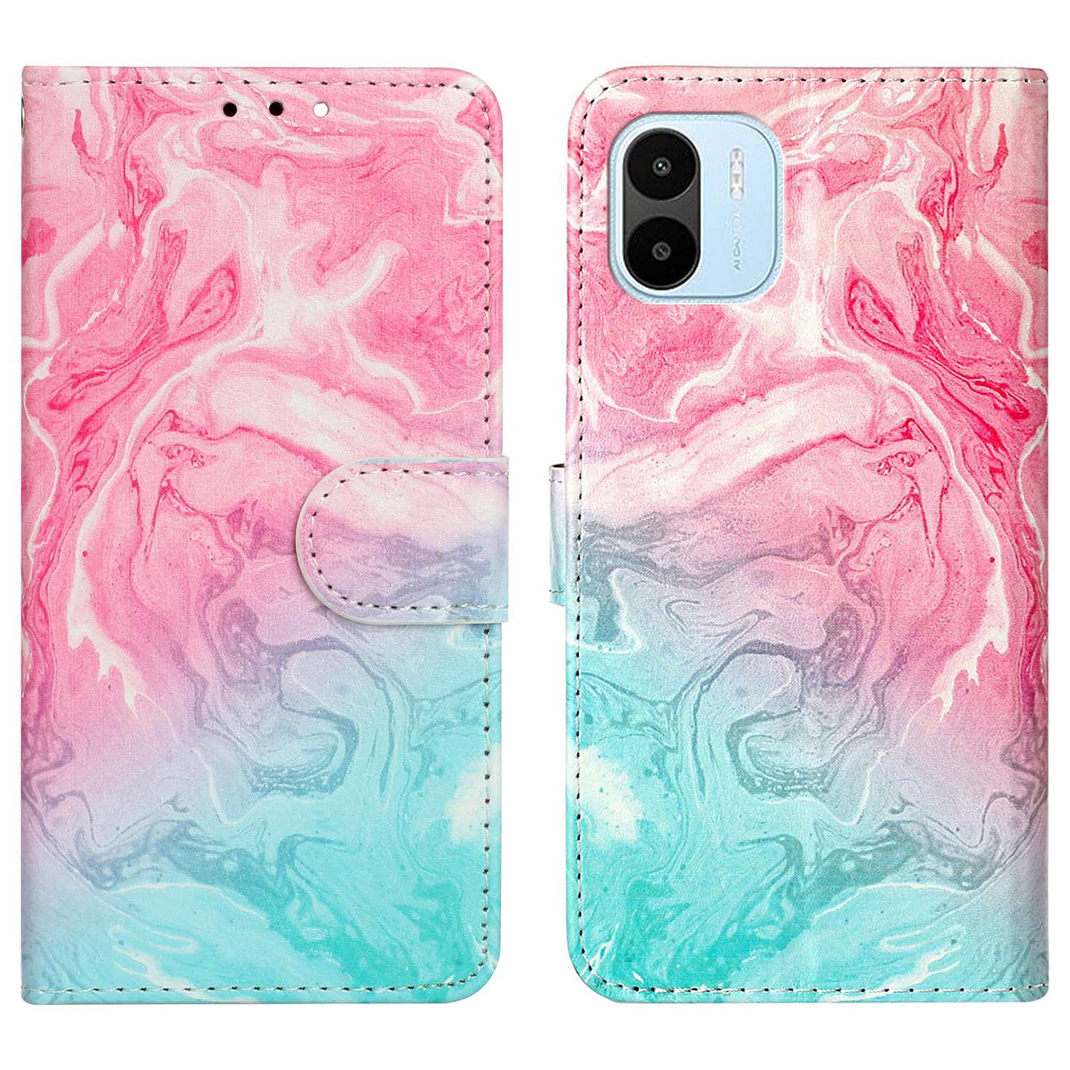 

Für Xiaomi Redmi A1 4G Marmormuster Druckschutzabdeckung PU Leder Brieftasche Bump Proof Phone Hülle - Rosa Grünem Marmor, Xiaomi Redmi A2 4G