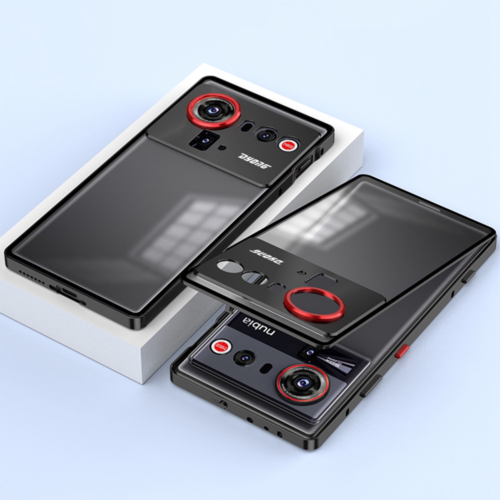 For ZTE nubia Z80 Ultra 5G Matte Case Aluminium Alloy + PC Phone Cover Pop-Up Snap Lock - Black