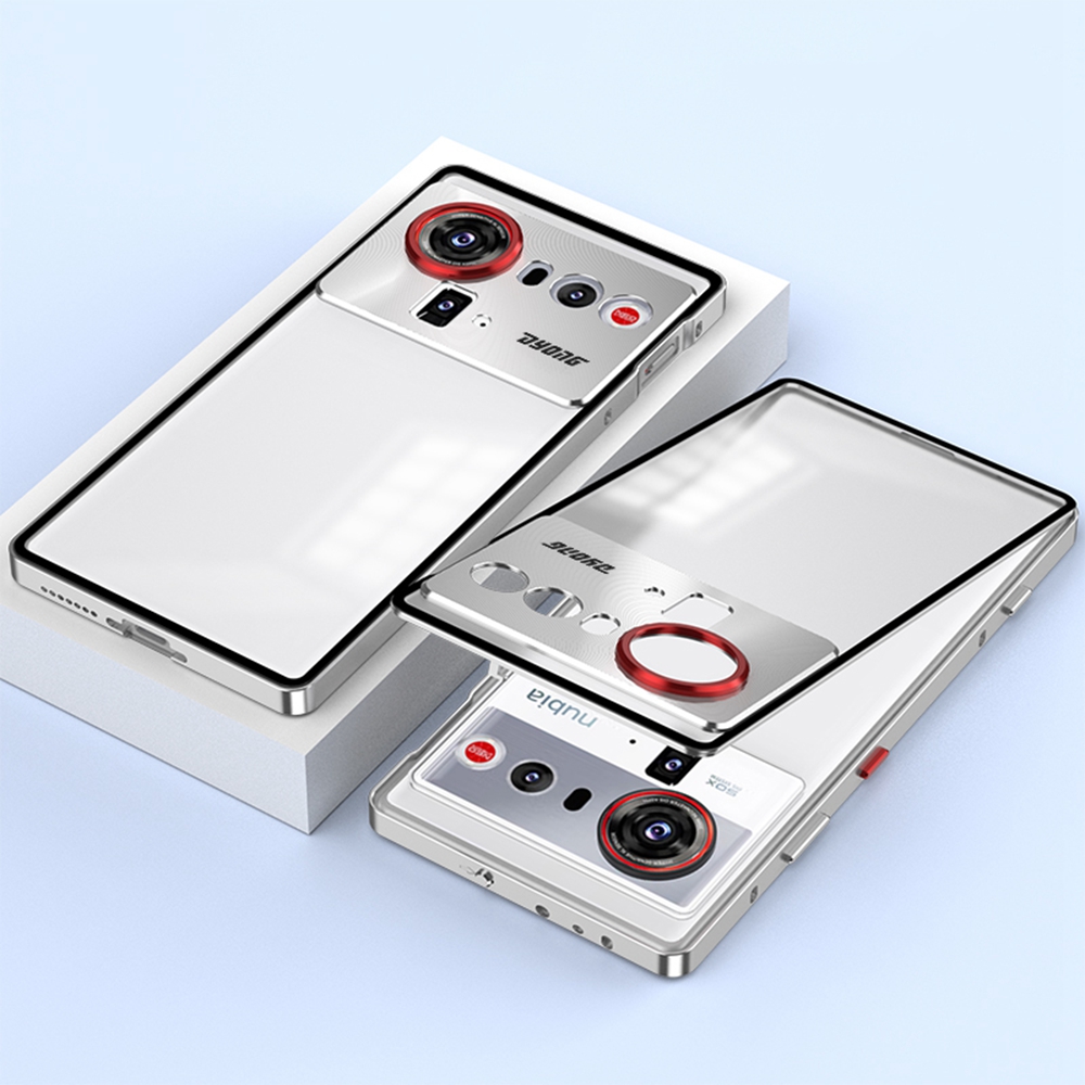 For ZTE nubia Z80 Ultra 5G Matte Case Aluminium Alloy + PC Phone Cover Pop-Up Snap Lock - Silver