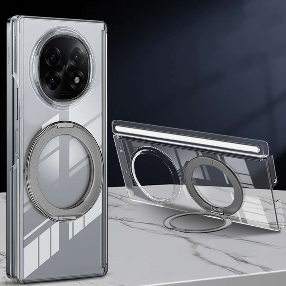 For Oppo Find N5 5G Kickstand Crystal Magnetic Case TPU PC Phone Cover Magnetic Hinge Protection - Grey