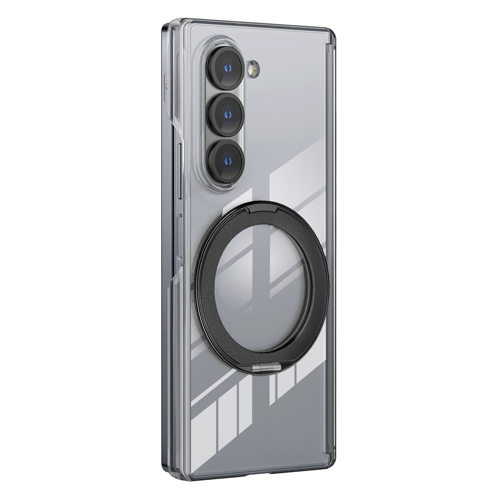For Samsung Galaxy Z Fold5 5G Kickstand Crystal Magnetic Case TPU PC Phone Cover Magnetic Hinge Protection - Black
