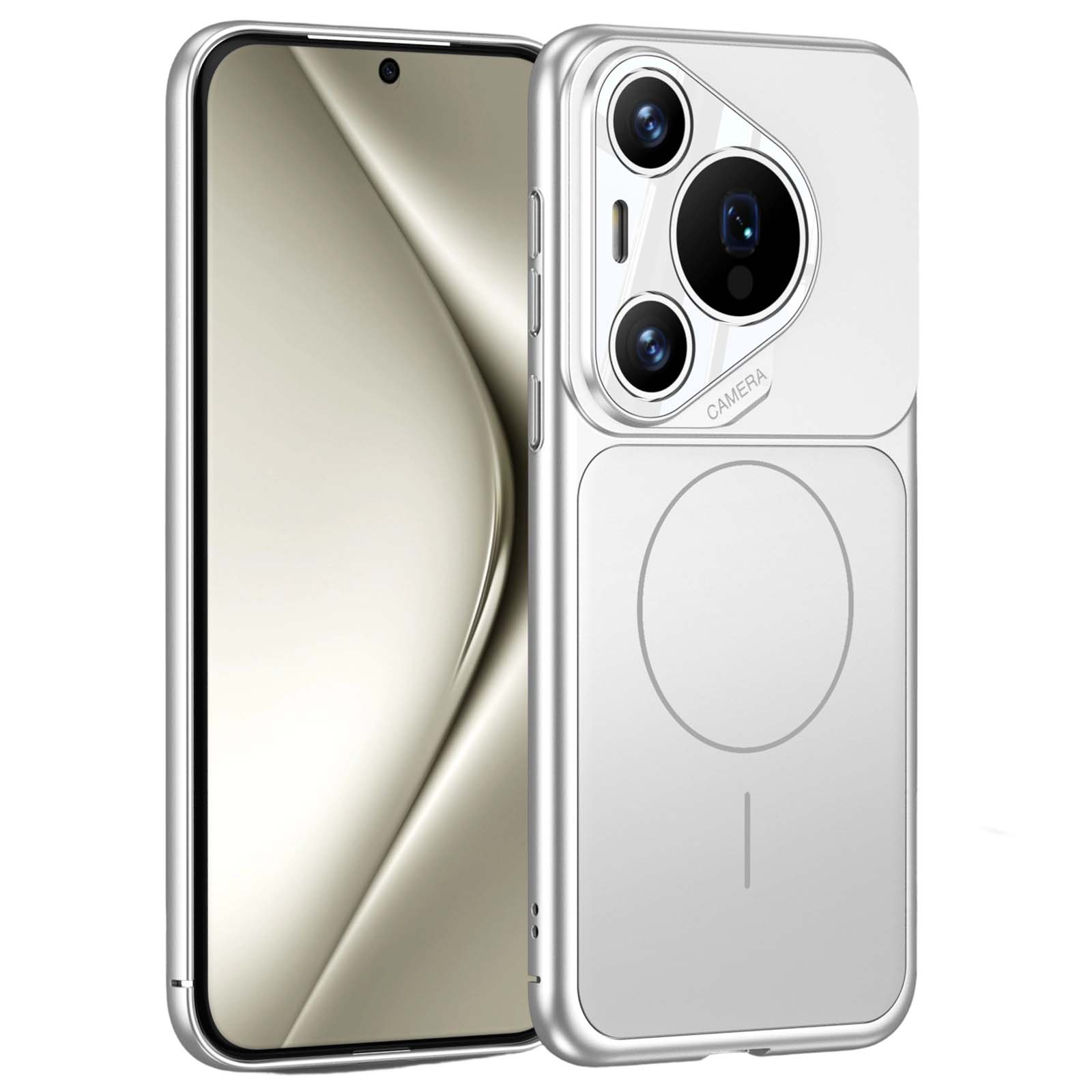 For Huawei Pura 70 Pro / Pura 70 Pro+ Case Transform to for iPhone 17 Pro Matte PC Phone Cover Magnetic Case - Silver