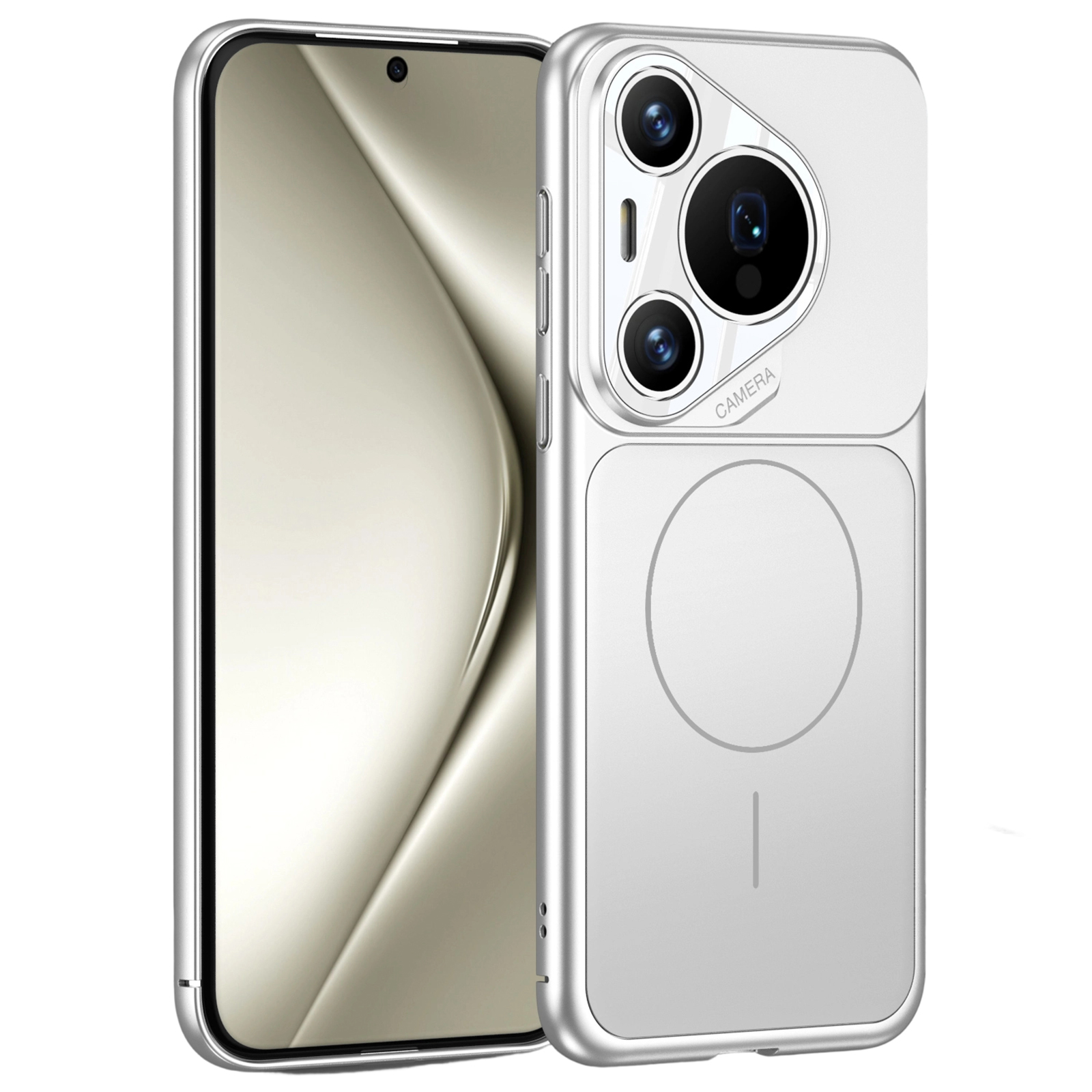 For Huawei Pura 70 Case Transform to for iPhone 17 Pro Matte PC Phone Cover Magnetic Case - Silver