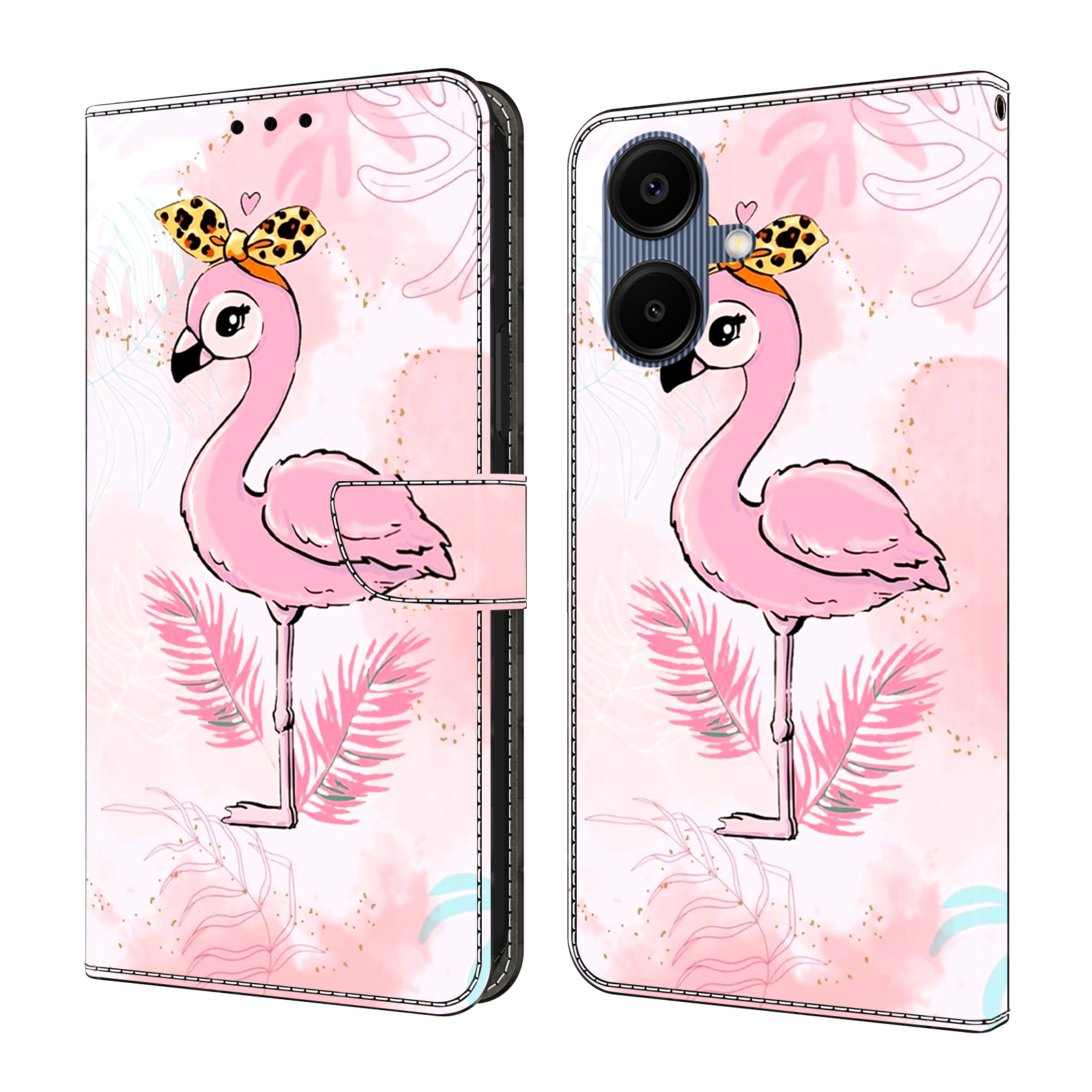 For Samsung Galaxy A07 5G / A07 4G Case Foldable Stand Wallet Pattern Printing PU Leather Flip Phone Cover - Pink Bird
