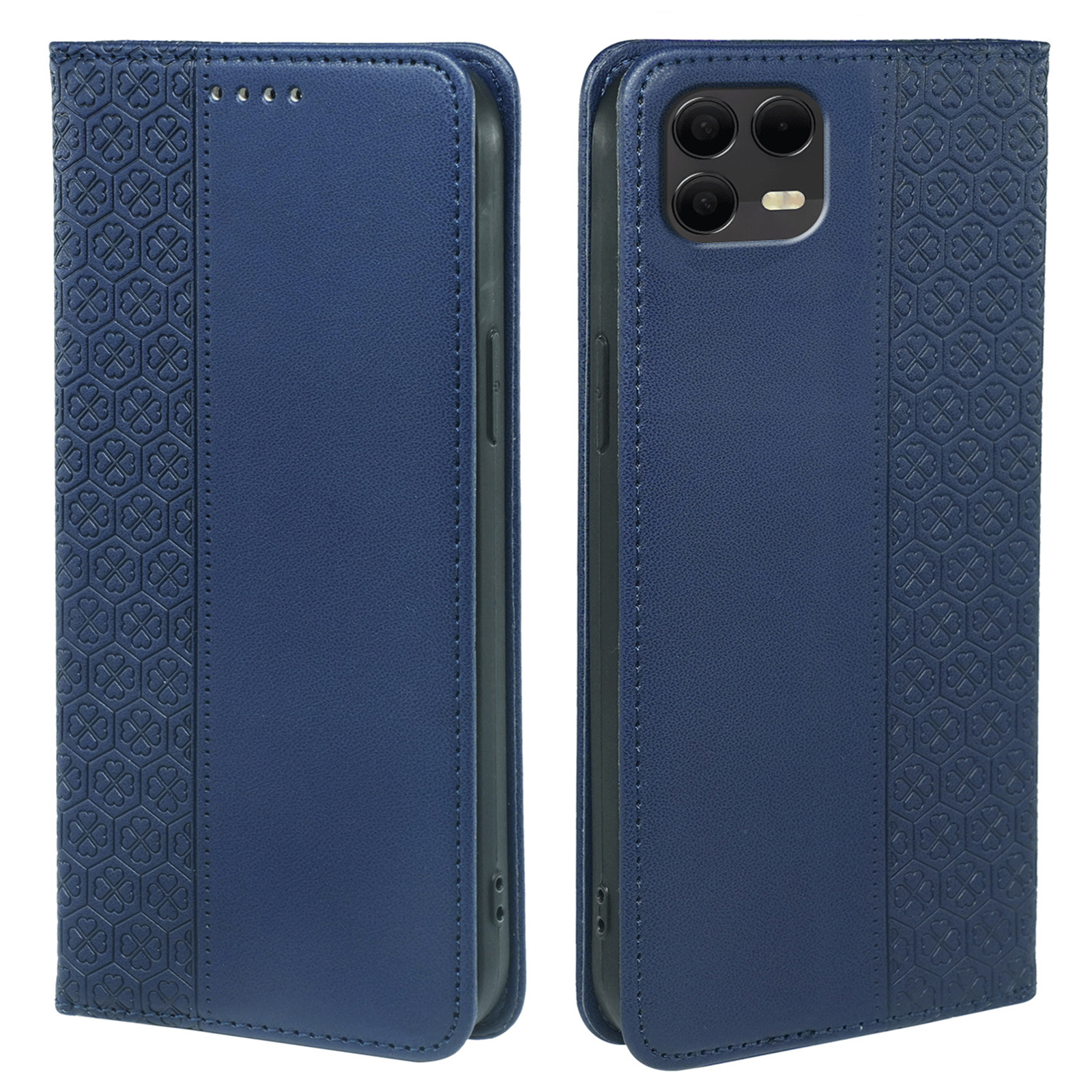 For T-Mobile Revvl 8 Pro Case Four Leaf Clover Leather Flip Phone Cover Stand Wallet - Blue