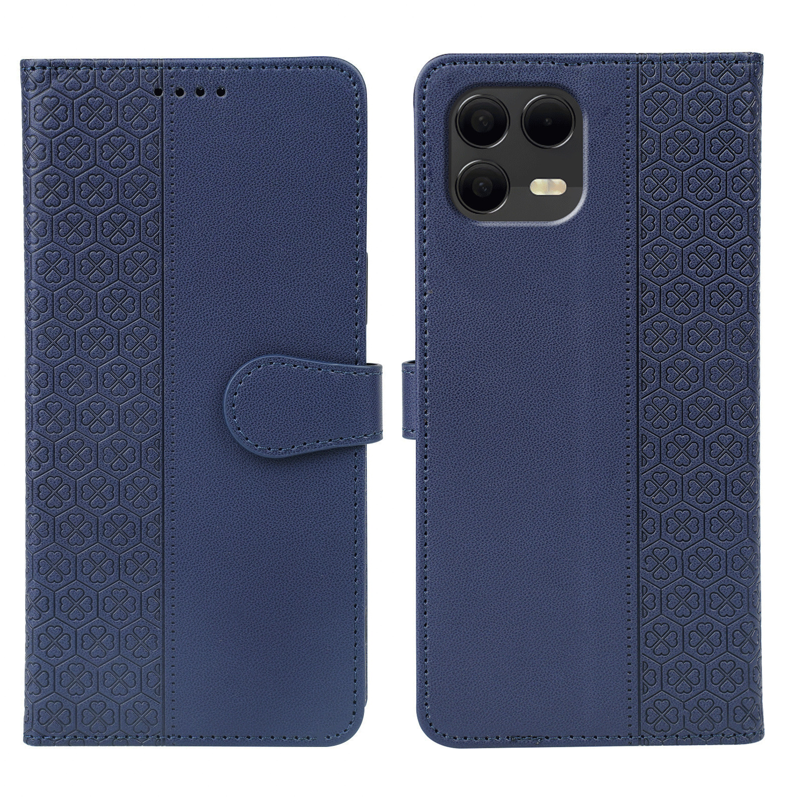 For T-Mobile Revvl 8 Pro Case Magnetic Clasp Four Leaf Clover Leather Phone Cover - Blue