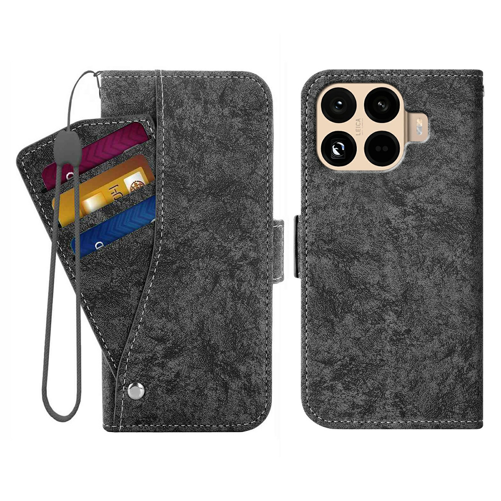 For Xiaomi 15T Pro Case Water-ink Painting Wallet PU Leathe Phone Cover with Rotating Card Slots - Black