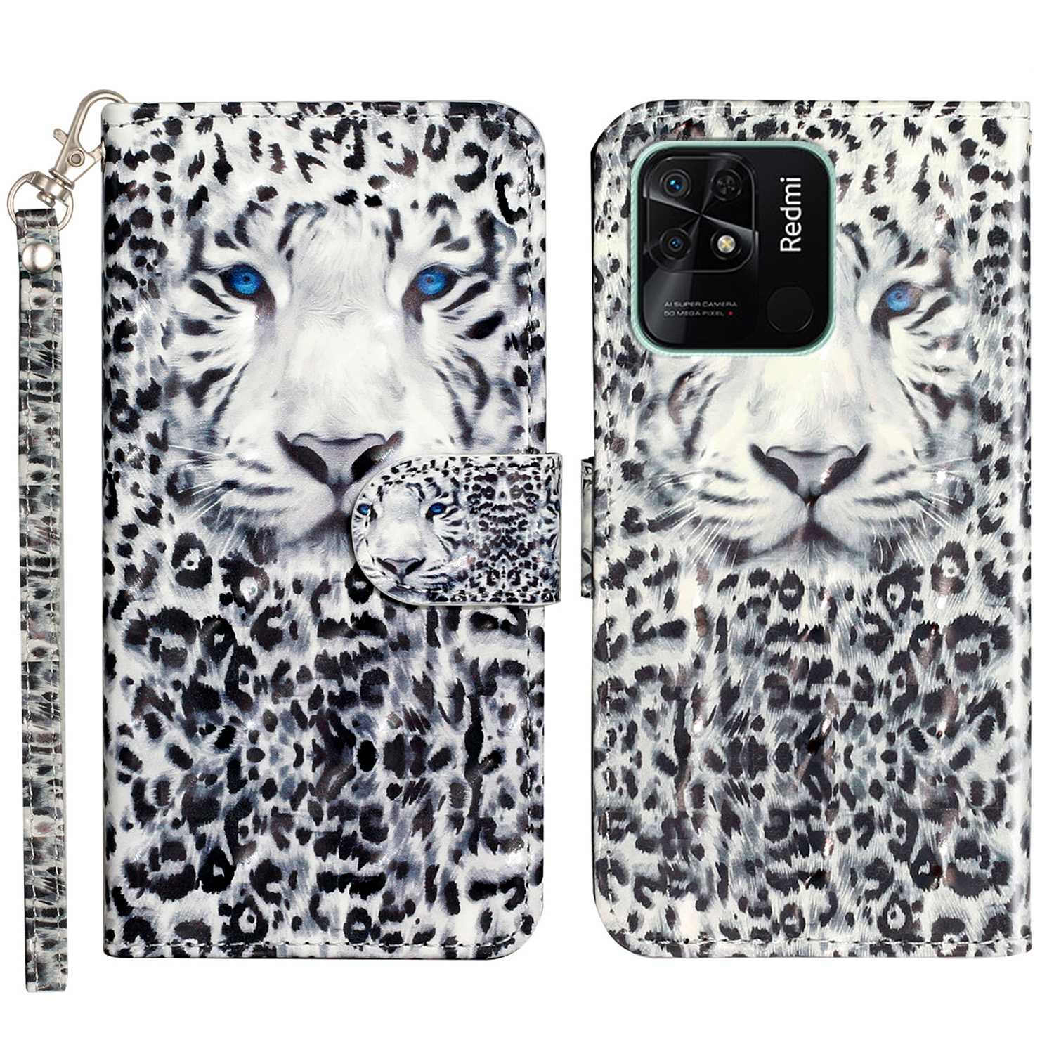 

Für Xiaomi Redmi 10C 4G PU Leder Brieftasche Flip Cover Ständer Verfügt Über 3D -muster Druckmagnetverschluss Foliar -telefonhülle Mit Riemen - Leopard, Xiaomi Redmi 10C 4G