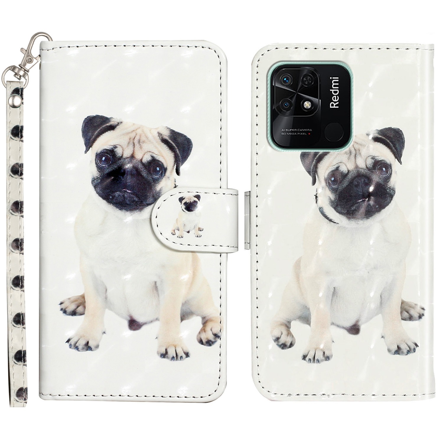 

Für Xiaomi Redmi 10C 4G PU Leder Brieftasche Flip Cover Ständer Verfügt Über 3D -muster Druckmagnetverschluss Foliar -telefonhülle Mit Riemen - Hund, Xiaomi Redmi 10C 4G