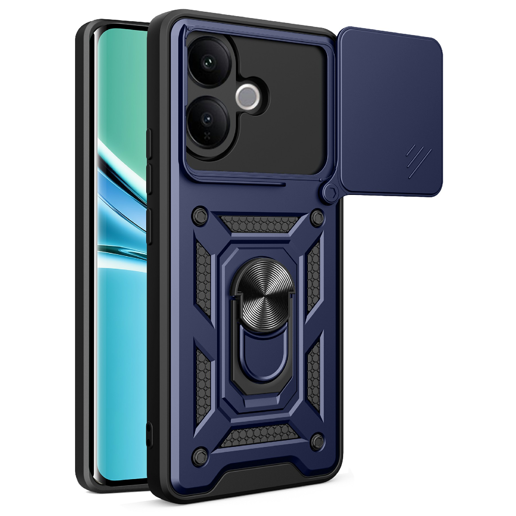 For vivo V60 Lite 5G / V60 Lite 4G Case with Slide Camera Lid PC + TPU Kickstand Phone Cover - Blue