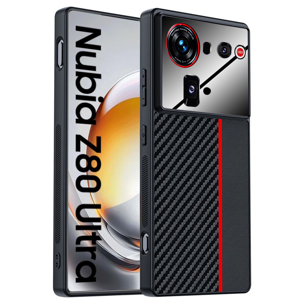 For ZTE nubia Z80 Ultra 5G Case Leather + PC Hard Phone Cover Carbon Fiber Texture - Black  /  Red