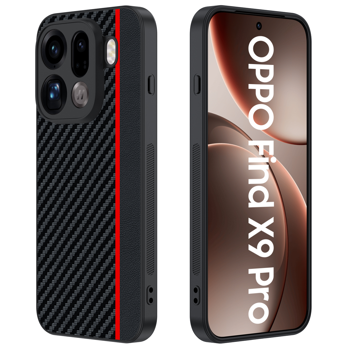 For Oppo Find X9 Pro 5G Case Leather + PC Hard Phone Cover Carbon Fiber Texture - Black  /  Red